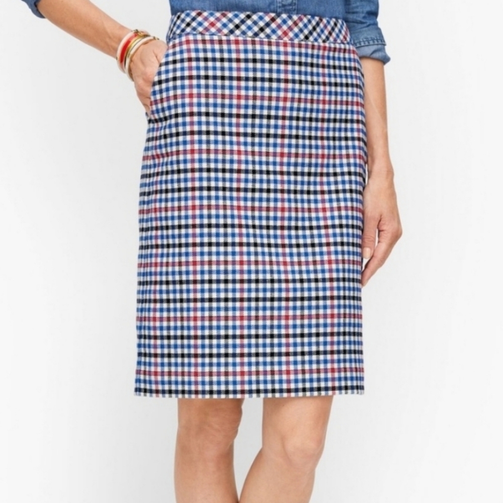 Talbots Red White Blue Gingham Plaid Skirt Office Business Casual Skirt Size 6 - Picture 2 of 14